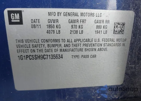 2012 Chevrolet Cruze Ls из США, поврежденный, VIN 1G1PC5SH9C7135634